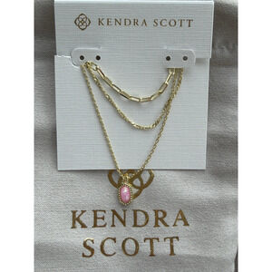 Kendra Scott Elisa Pendant Multi Strand Necklace?  Tone Coral Pink Stone